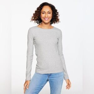 NWT Talbots S Grey Sky Heather Silver Ribbed Crewneck Twinkle Stripe Tee